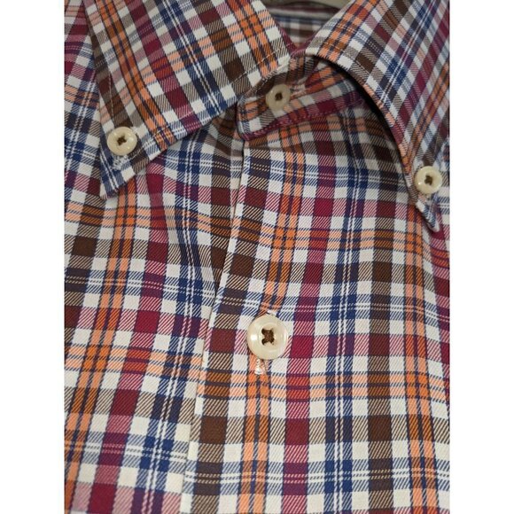 Peter Millar Cotton Long Sleeve Button Down Plaid Mens Shirt Red Brown Orange L - Picture 8 of 8